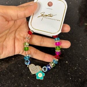 5/$25 Evil Eye Multicolor Beaded Heart & Flower Bracelet